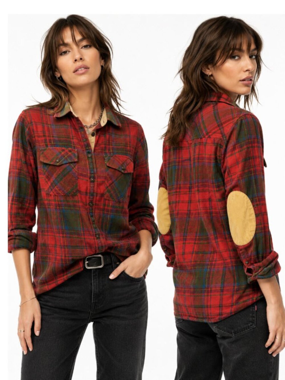 Roots red and green plaid button-down shirt Size Medium